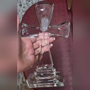 Towle 24% Lead Crystal Cross with a Frosted Rose Made in Poland.